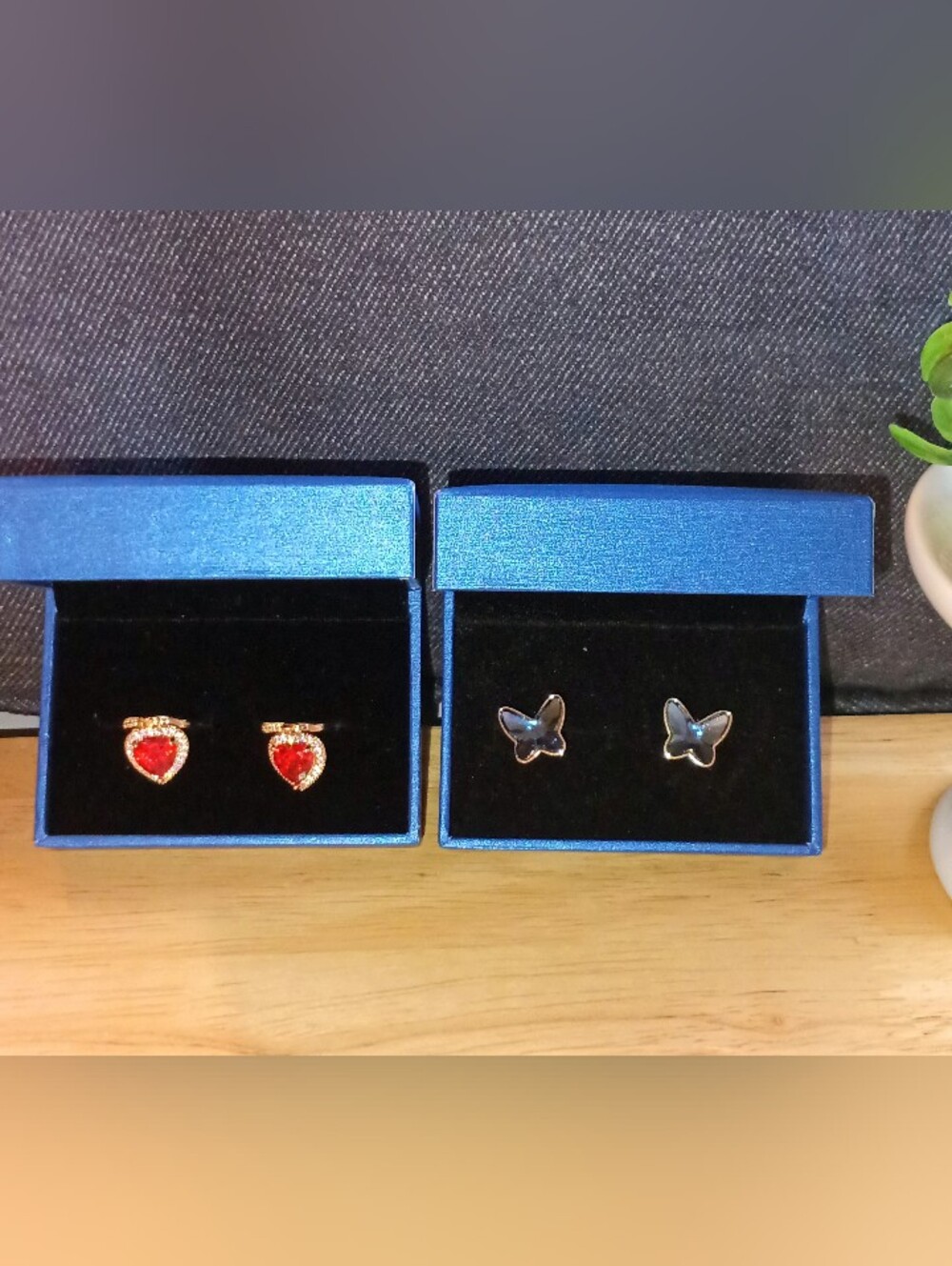 EVEVIC Crystal Earrings Bundle Butterfly Studs & Red Heart Earrings NIB